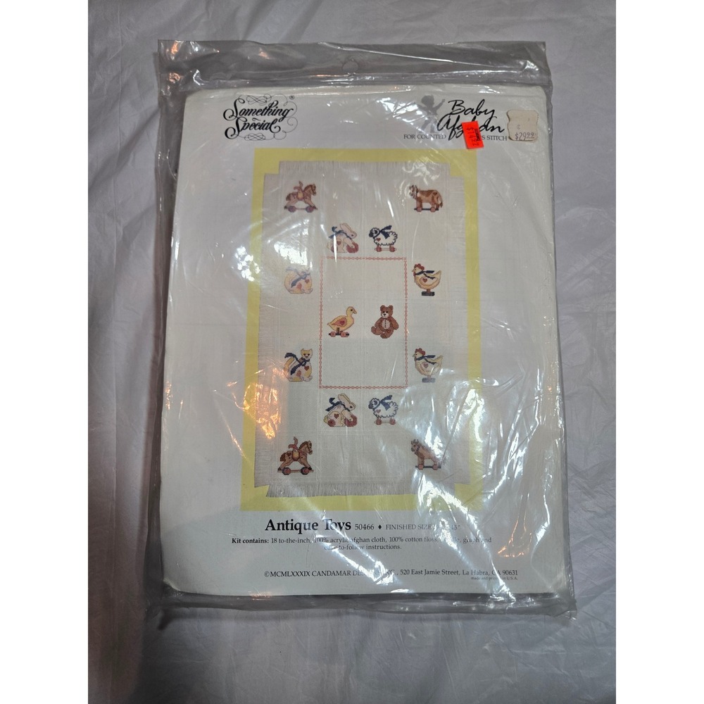 Vintage 1989 Something Special Antique Toys Cross Stitch Baby Afghan Kit